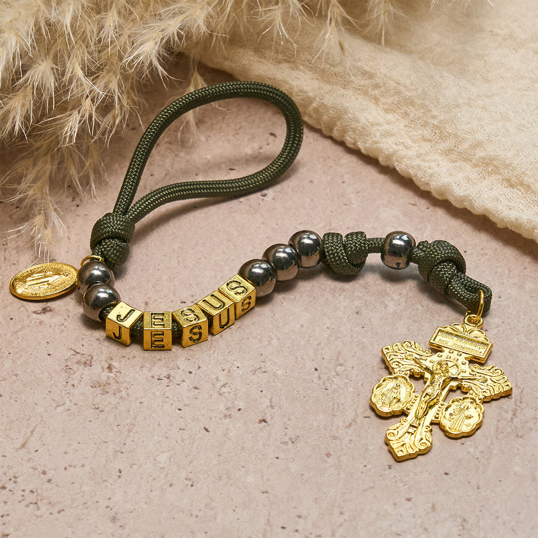 Christianartworkshop Rosario tascabile compatto con perline in stile ematite, crocifisso e lettera personalizzata di GESÙ - GESÙ (Nessuna consuetudine) - image 0