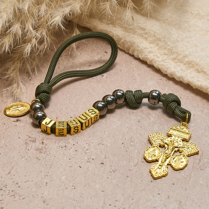 Christianartworkshop Rosario tascabile compatto con perline in stile ematite, crocifisso e lettera personalizzata di GESÙ - GESÙ (Nessuna consuetudine) - image 0