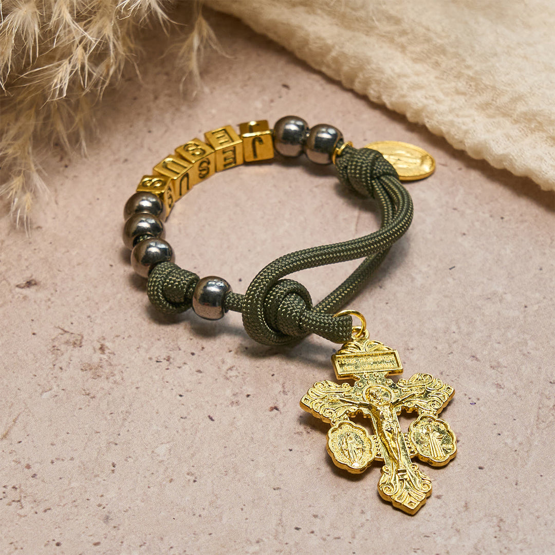 Christianartworkshop Rosario tascabile compatto con perline in stile ematite, crocifisso e lettera personalizzata JESUS - image 2