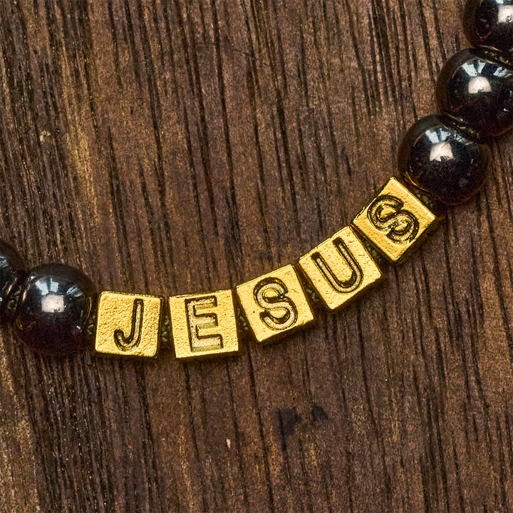 Christianartworkshop Rosario tascabile compatto con perline in stile ematite, crocifisso e lettera personalizzata di GESÙ - image 7