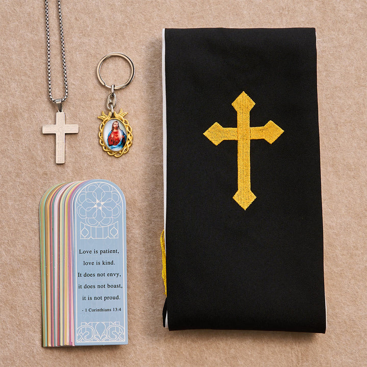 Christianartworkshop Set di benedizione con croce nera e dorata con Madonna e croce delle Scritture: Vivi nella fede - Collana in argento - image 4