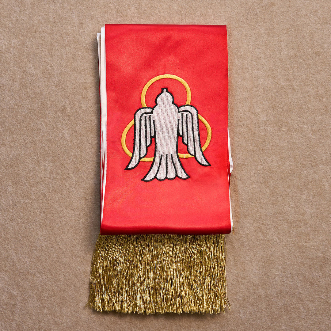 Christianartworkshop Set di benedizione con stola rossa a forma di colomba dello Spirito Santo, rosario in legno, portachiavi e segnalibro - image 2