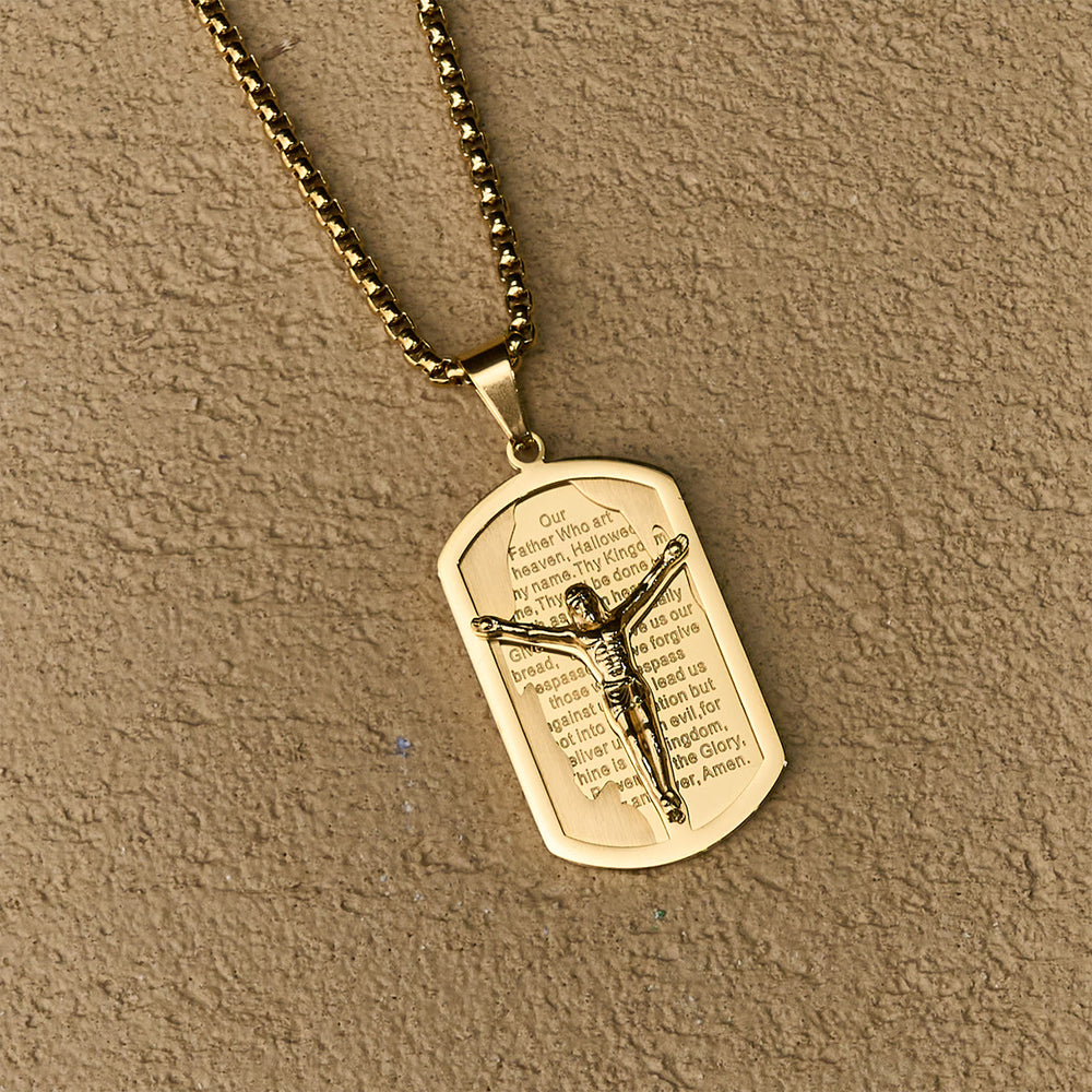 Collana moderna con crocefisso del Padre Nostro a strati di Christianartworkshop: devozione multicolore - image 1