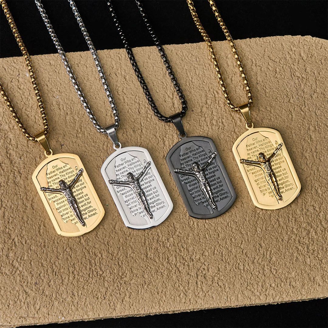 Collana moderna con crocefisso del Padre Nostro a strati di Christianartworkshop: devozione multicolore - D'oro - image 0