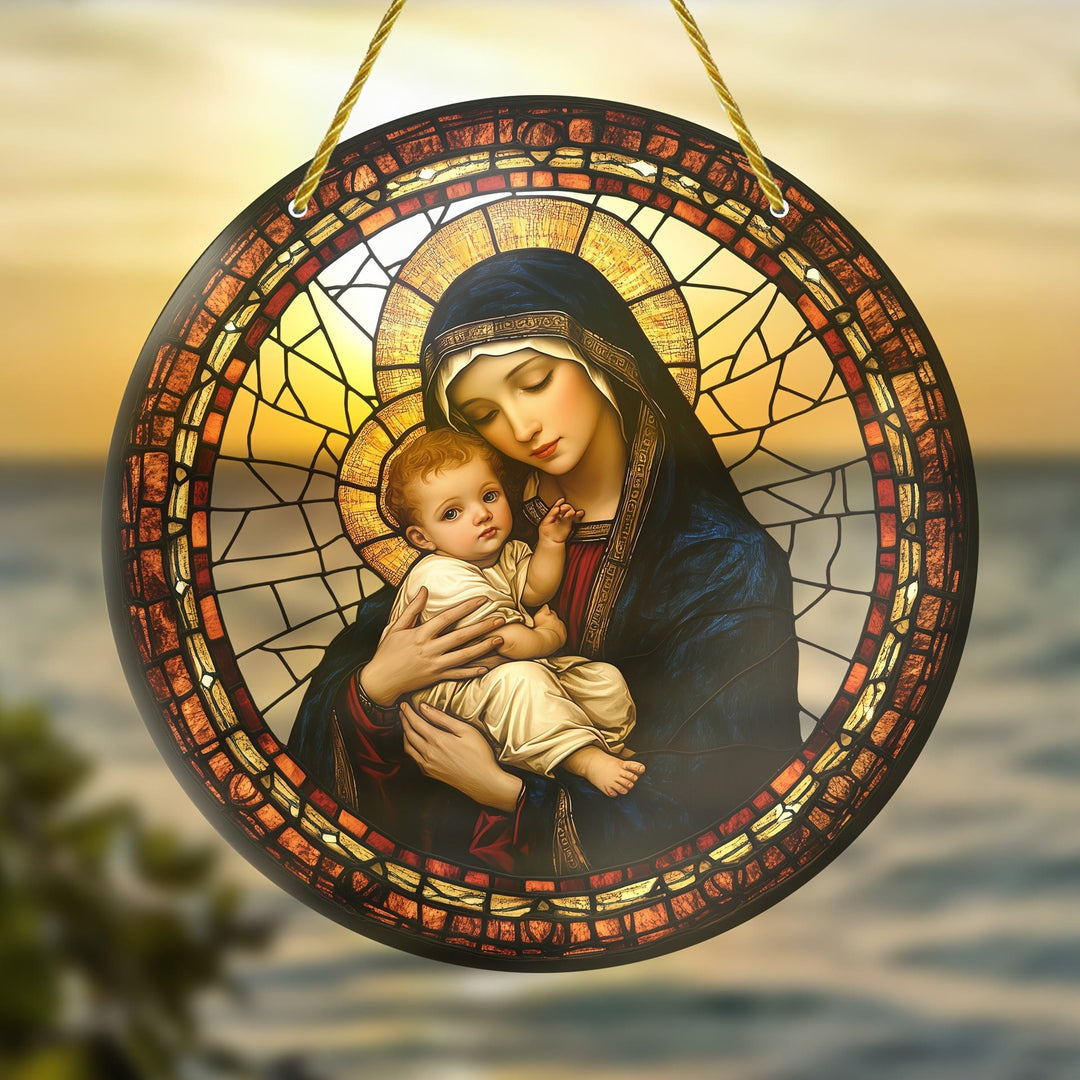 Christianartworkshop Madonna con Bambino in stile cattedrale, ornamenti sospesi con aura radiosa - 7,87''/20 cm - image 0