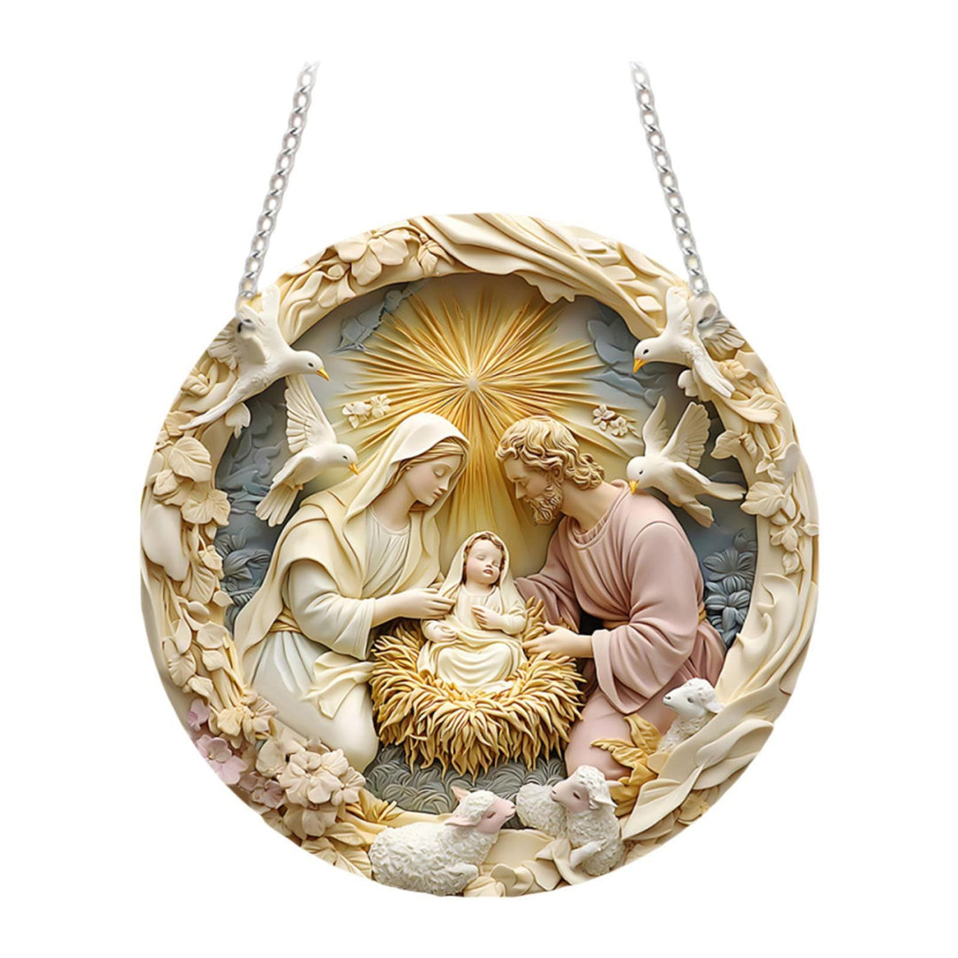 Christianartworkshop Sacra Famiglia della Natività con Stella di Betlemme e Colombe, decorazioni da appendere - image 5