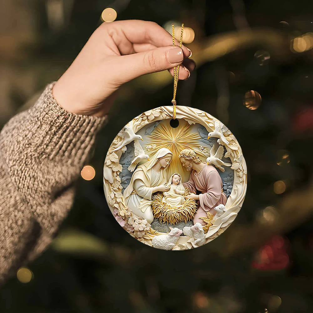 Christianartworkshop Natività Sacra Famiglia con Stella di Betlemme e Colombe Decorazioni da appendere - image 1