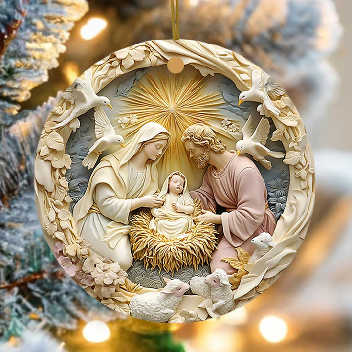 Christianartworkshop Sacra Famiglia della Natività con Stella di Betlemme e Colombe, decorazioni da appendere - Ceramica - image 0