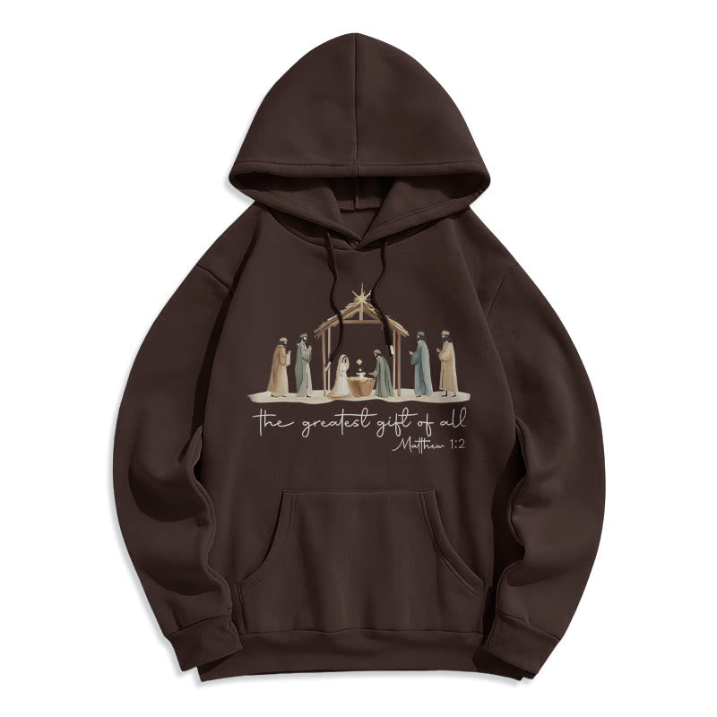 Christianartworkshop - Felpa con cappuccio in poliestere foderata in pile con scritta "Il dono più grande della Natività" - Marrone - 2XL - image 4