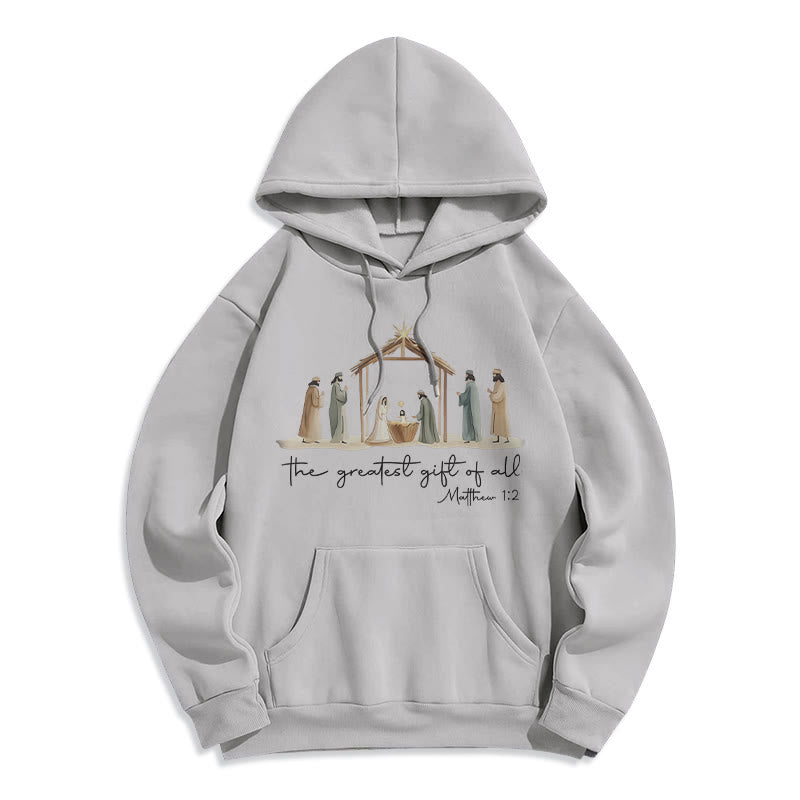 Christianartworkshop - Felpa con cappuccio in poliestere foderata in pile con scritta "Il dono più grande della Natività" - Grigio - 2XL - image 3
