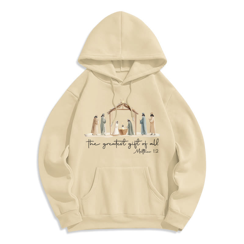 Christianartworkshop - Felpa con cappuccio in poliestere foderata in pile con scritta "Il dono più grande della Natività" - Beige - 2XL - image 2