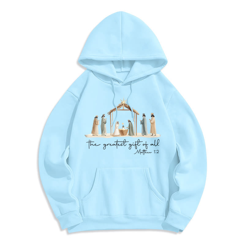 Christianartworkshop - Felpa con cappuccio in poliestere foderata in pile con scritta "Il dono più grande della Natività" - Blu - 2XL - image 6