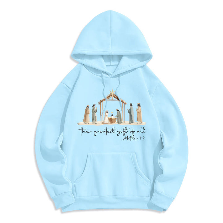 Christianartworkshop - Felpa con cappuccio in poliestere foderata in pile con scritta "Il dono più grande della Natività" - Blu - 2XL - image 6