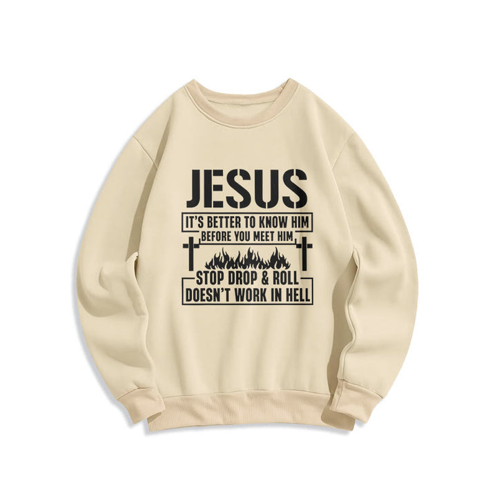 Felpa in poliestere foderata in pile con scritta "Jesus Cross & Flame" Christianartworkshop - Beige - 2XL - image 0