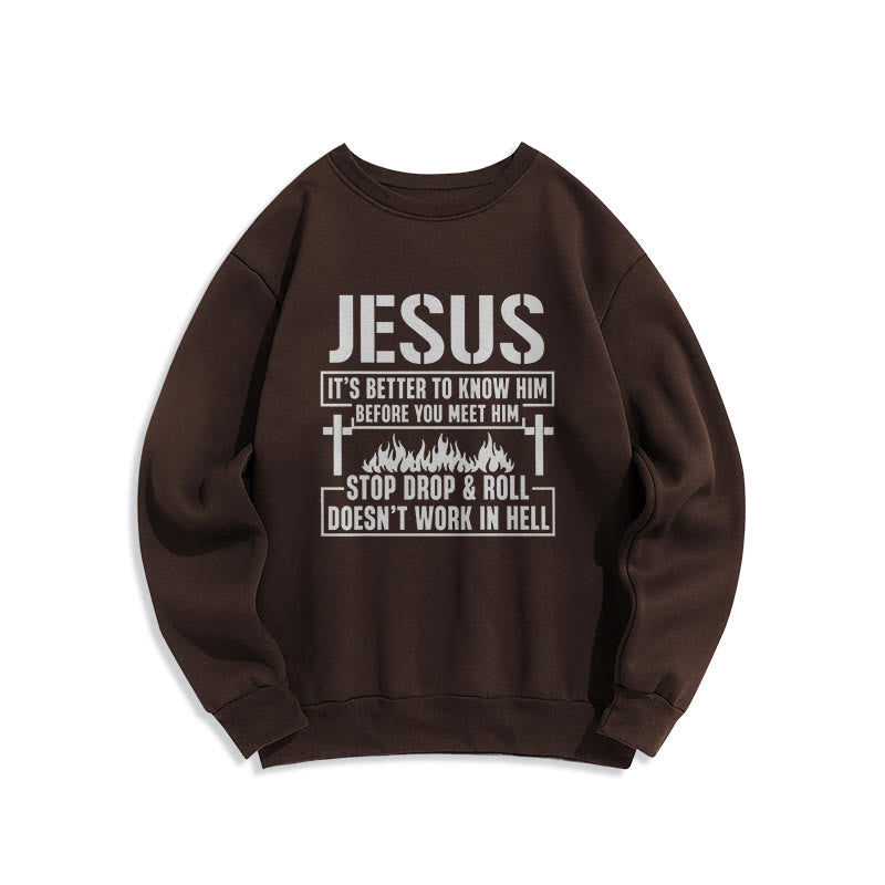 Felpa in poliestere foderata in pile con scritta "Jesus Cross & Flame" Christianartworkshop - Marrone - 2XL - image 3
