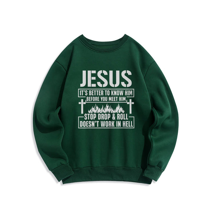 Felpa in poliestere foderata in pile con scritta "Jesus Cross & Flame" Christianartworkshop - Verde - 2XL - image 6