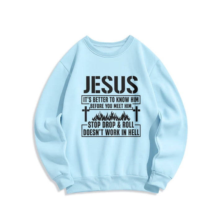 Felpa in poliestere foderata in pile con scritta "Jesus Cross & Flame" Christianartworkshop - Blu - 2XL - image 5