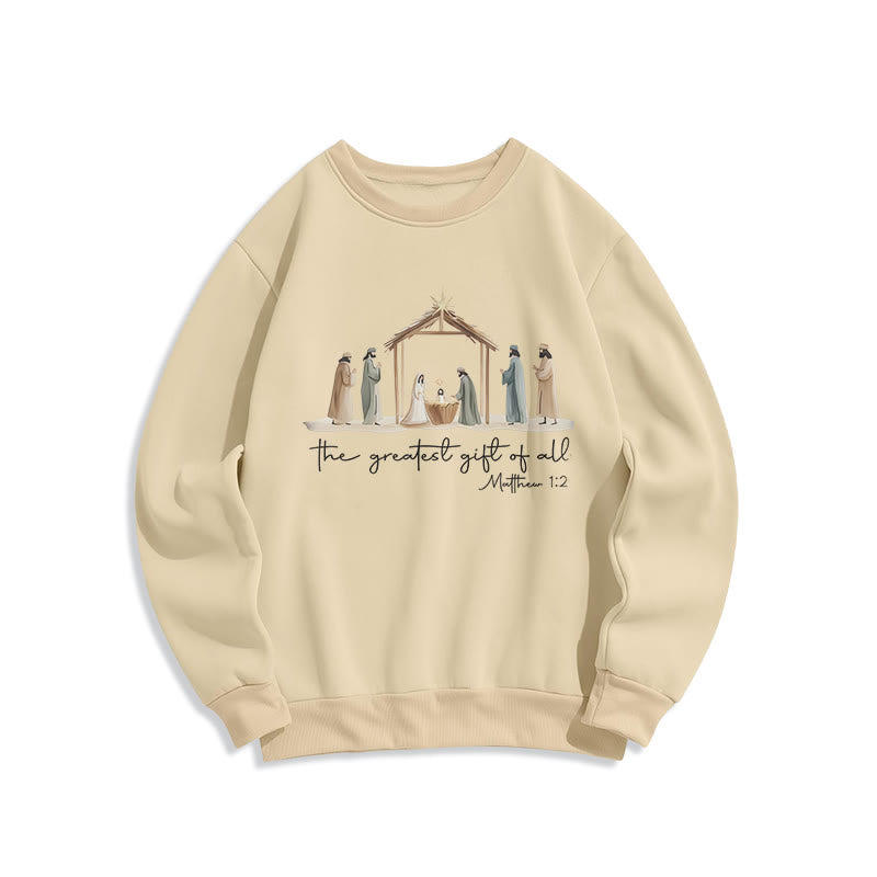 Felpa in poliestere foderata in pile con scritta "Il dono più grande" Christianartworkshop, con scena della Natività - Beige - 2XL - image 2