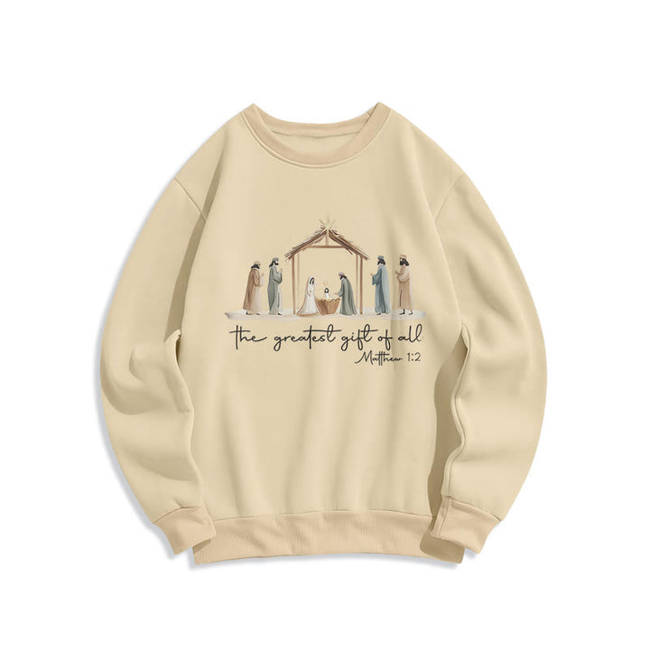 Felpa in poliestere foderata in pile con scritta "Il dono più grande" Christianartworkshop, con scena della Natività - Beige - 2XL - image 2