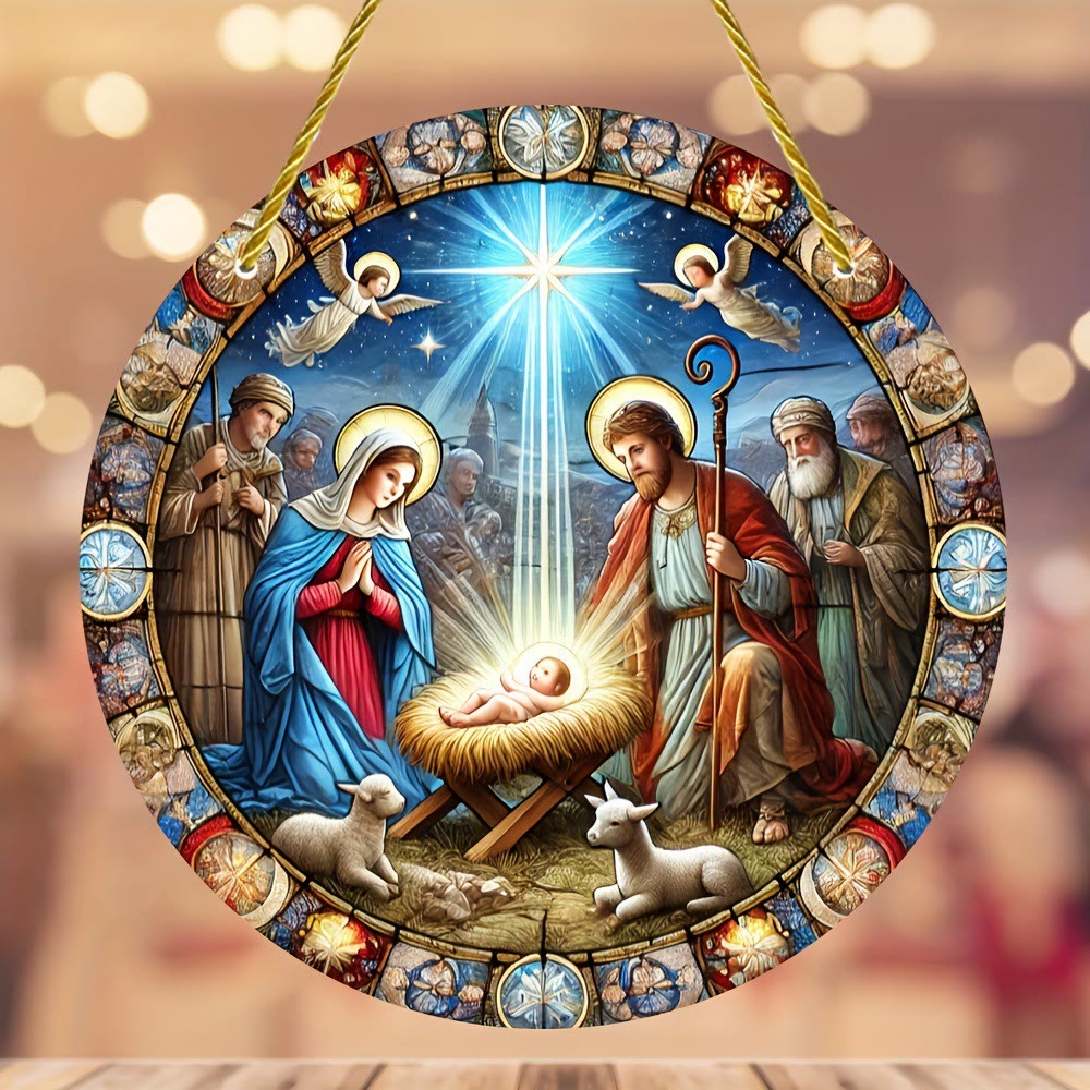 Scene della Natività in stile vetrate colorate e ornamenti sospesi raffiguranti Cristo raggiante Christianartworkshop - UN - 5,9''/15 cm - image 0