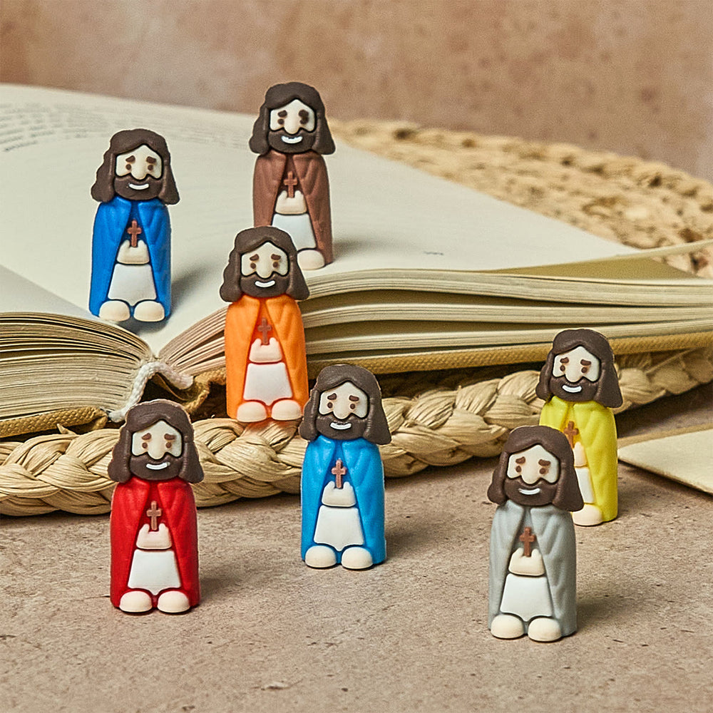 Christianartworkshop 8/16/24/32 pezzi Piccole statuette di Gesù in otto tonalità pastello e audaci: arcobaleno di benedizioni - image 1