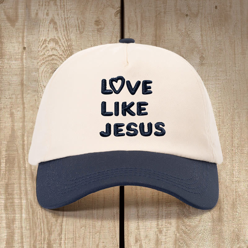 Christianartworkshop Cappello dal cuore caldo "Ama come Gesù": amore fedele con un fascino delicato - Beige con blu navy - image 3