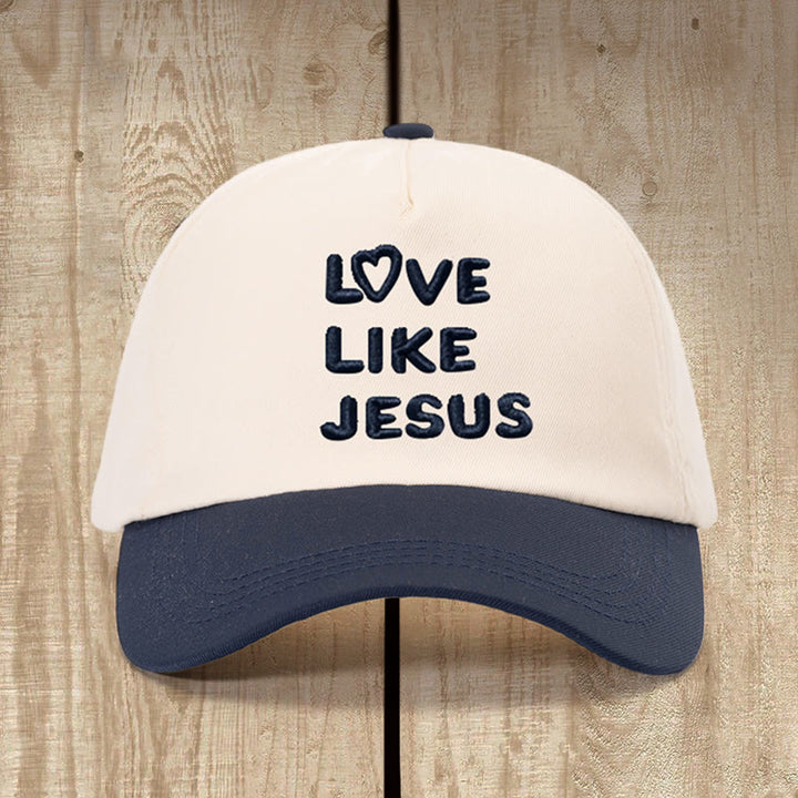 Christianartworkshop Cappello dal cuore caldo "Ama come Gesù": amore fedele con un fascino delicato - Beige con blu navy - image 3