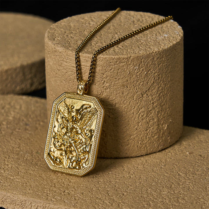 Christianartworkshop Collana con ciondolo in acciaio inossidabile con protezione di San Michele Arcangelo in stile classico - D'oro - image 10