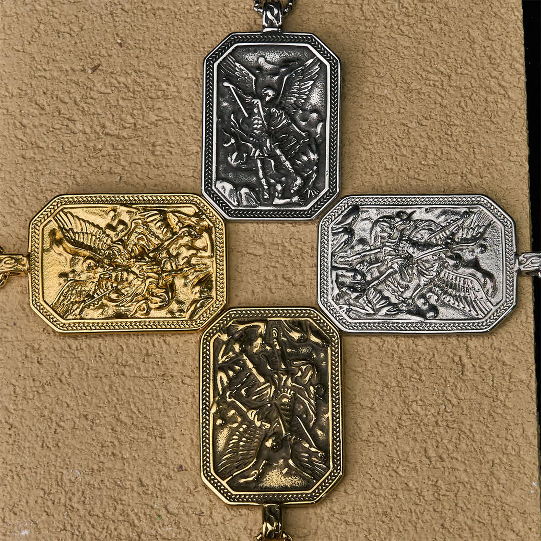 Christianartworkshop Collana con ciondolo in acciaio inossidabile con protezione di San Michele Arcangelo in stile classico - image 25