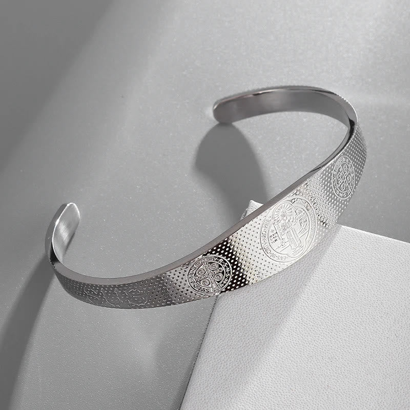 Christianartworkshop Bracciale rigido Pace e Protezione di San Benedetto in oro e argento - Argento - image 4