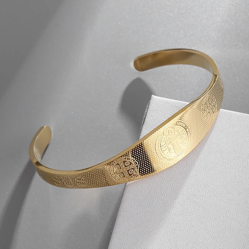 Christianartworkshop Bracciale rigido Pace e Protezione di San Benedetto in oro e argento - image 1