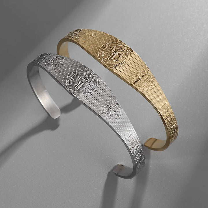 Christianartworkshop Bracciale rigido Pace e Protezione di San Benedetto in oro e argento - D'oro - image 0