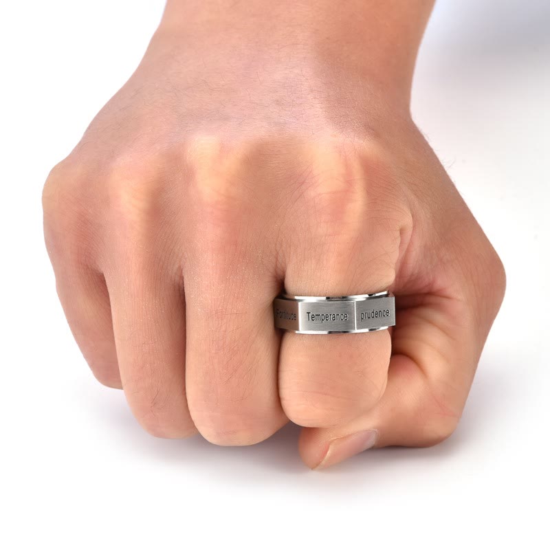 Christianartworkshop Anello ottagonale minimalista delle sette virtù in oro, argento e nero - image 1