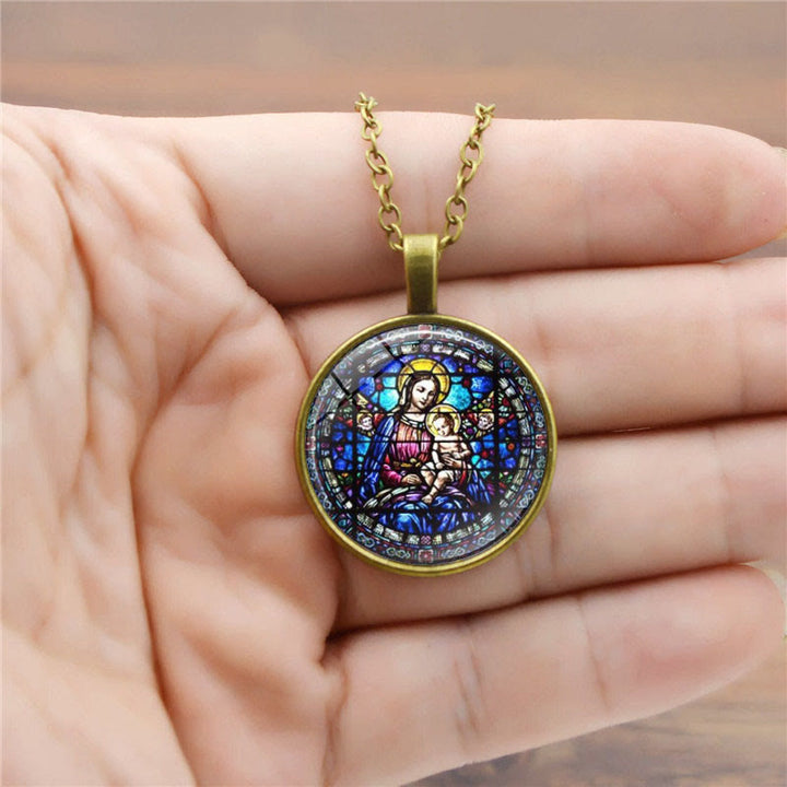 Christianartworkshop Scegli la tua benedizione Collana Fede Radiante: Madonna con Bambino o Rose di Guadalupe - Madonna col Bambino - Bronzo antico - image 2