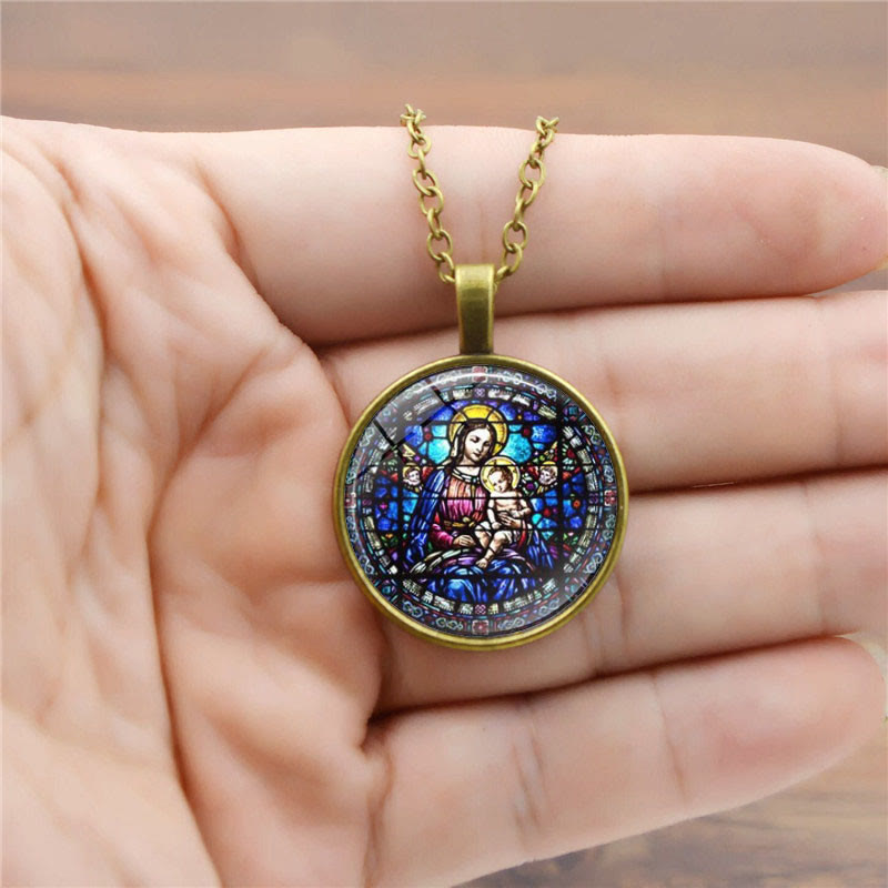 Christianartworkshop Scegli la tua collana Blessing Radiant Faith: Madonna con Bambino o Rose di Guadalupe - Madonna col Bambino - Bronzo antico - image 2