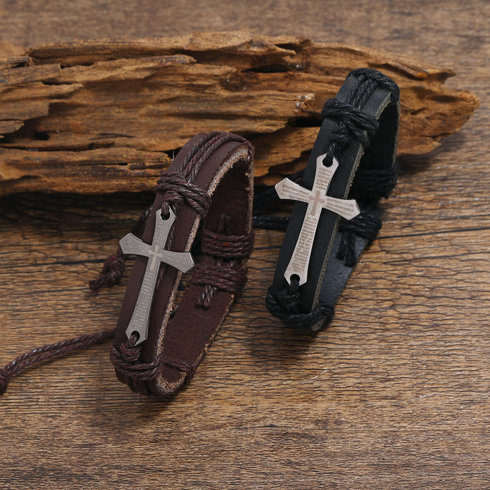 Christianartworkshop Braccialetto con croce e nodo vintage Rugged Faith Wrap con Scritture in nero e marrone - Nero - image 0