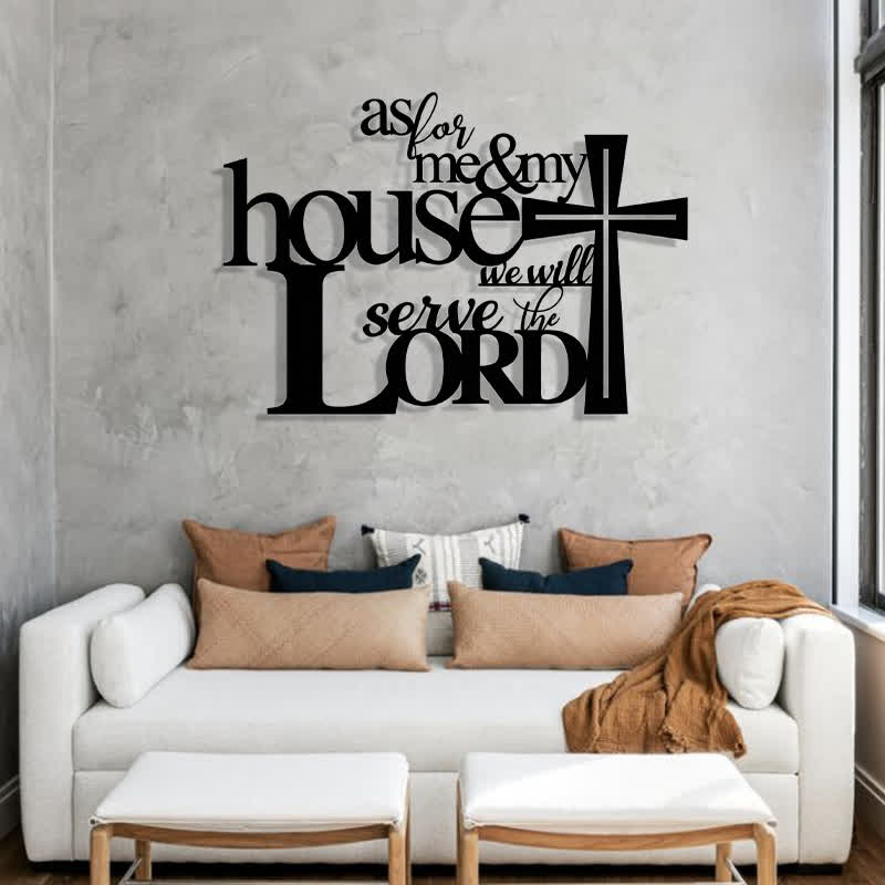 Christianartworkshop Faith - Decorazione murale in metallo nero riempito: Croce e versetto "Come per me e la mia casa" - image 2