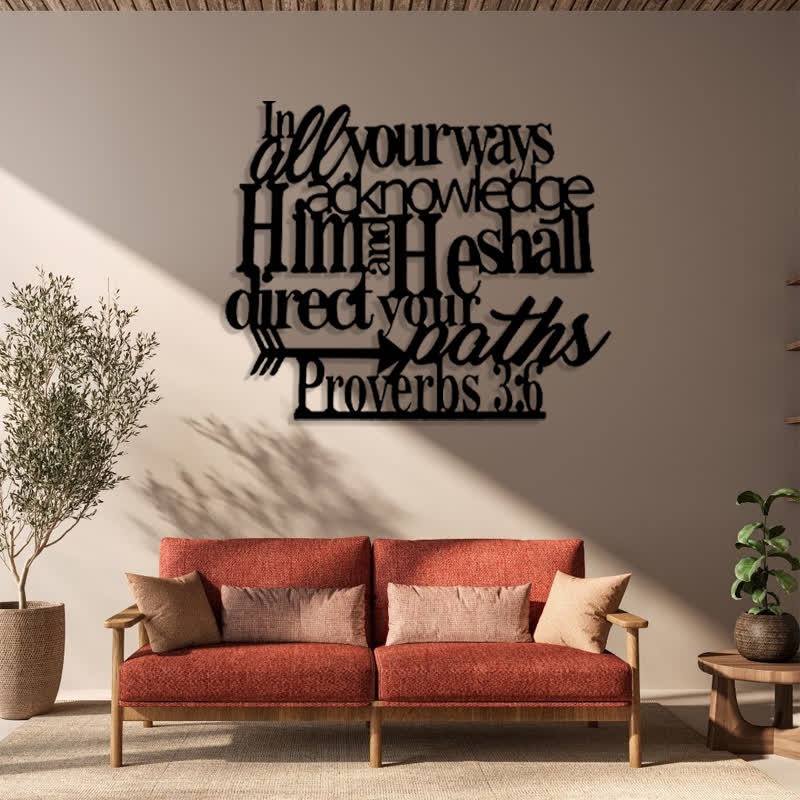 Christianartworkshop Proverbi 3:6 Cartello da parete in metallo nero con freccia: Direzione spirituale - image 1