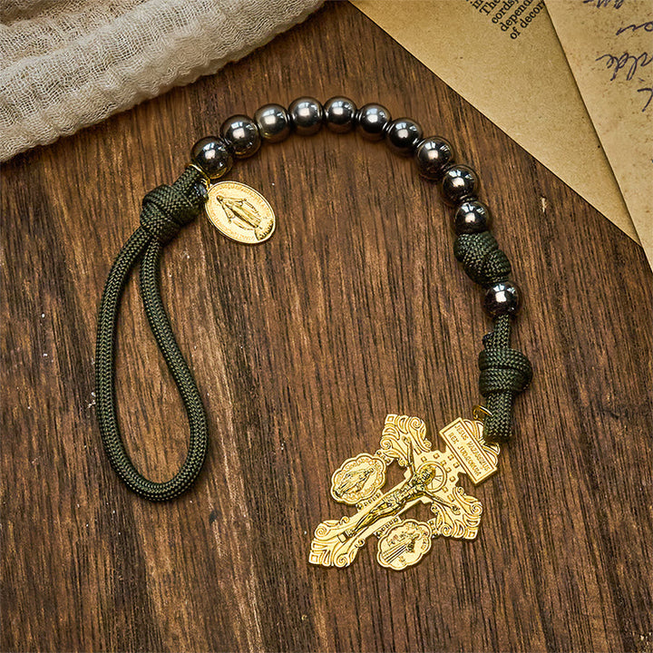 Christianartworkshop Rosario tascabile compatto con perline in stile ematite, crocifisso e lettera personalizzata JESUS - Nessuna lettera - image 6