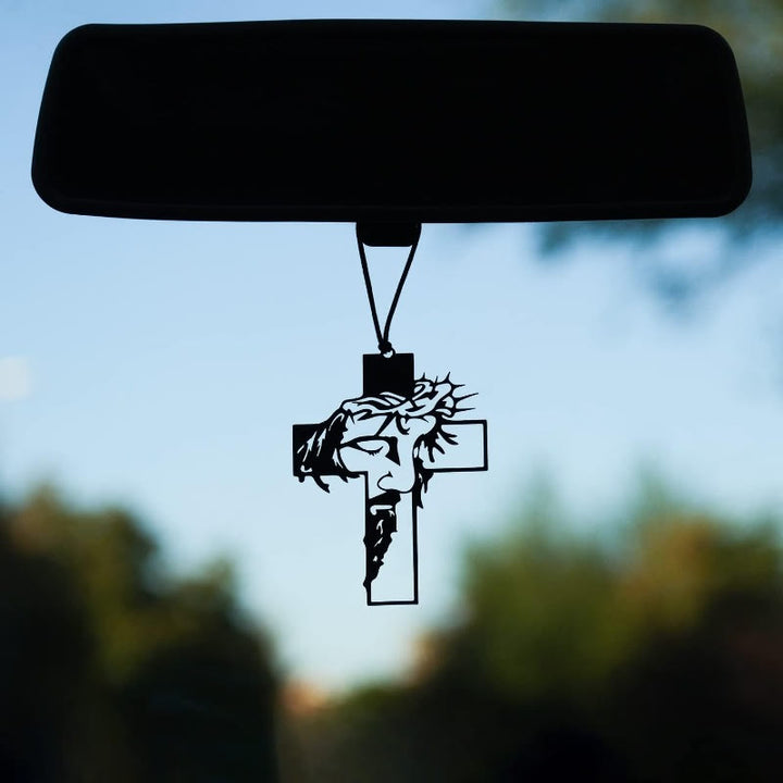 Christianartworkshop Ciondolo per auto con croce e corona di spine di Gesù, compagno di viaggio - image 2