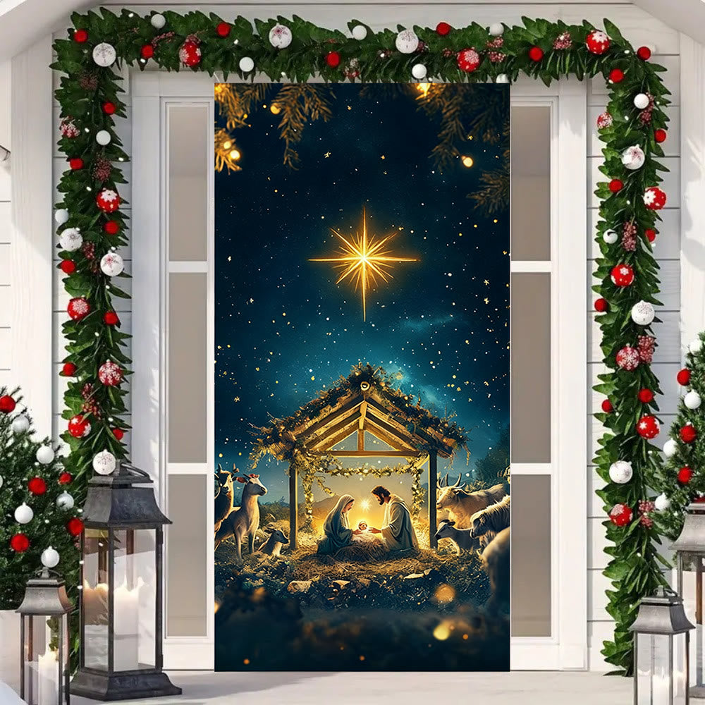 Tenda per porta della Natività della Stella di Betlemme di Christianartworkshop: Fede natalizia e splendore celeste - 36''*80''/91cm*203cm - image 0
