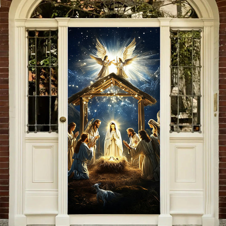 Tenda luminosa per porta della Natività Angelica di Christianartworkshop: Fede natalizia e presenza celeste - 36''*80''/91cm*203cm - image 0