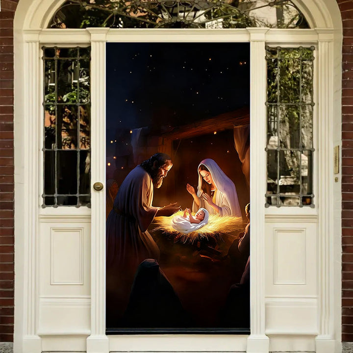 Tenda per porta con illuminazione calda della Natività di Christianartworkshop: bagliore di fede natalizia e fascino festivo - image 2