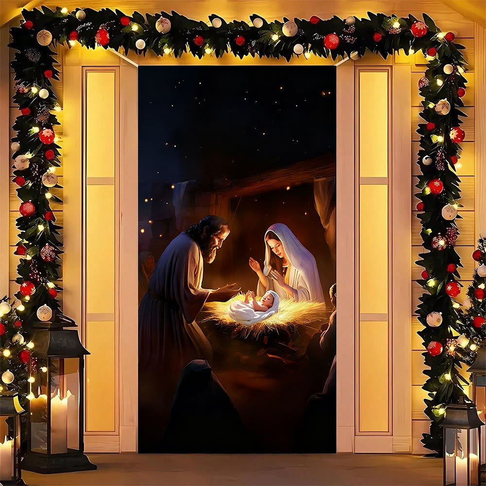Tenda per porta con illuminazione calda della Natività di Christianartworkshop: bagliore di fede natalizia e fascino festivo - image 4