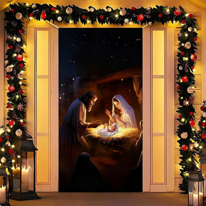 Tenda per porta con illuminazione calda della Natività di Christianartworkshop: bagliore di fede natalizia e fascino festivo - image 4