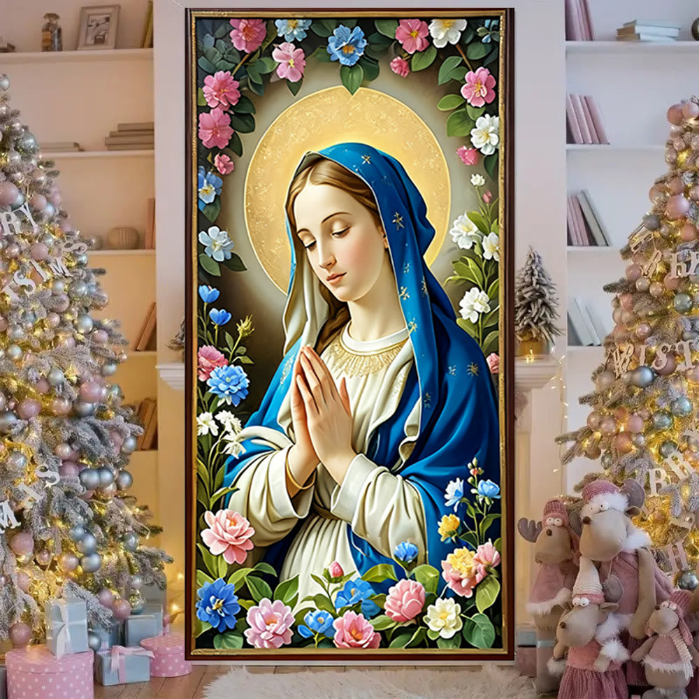 Tenda per porta floreale con Madonna Sacra di Christianartworkshop: riflessione di fede e atmosfera artistica - 36''*80''/91cm*203cm - image 0