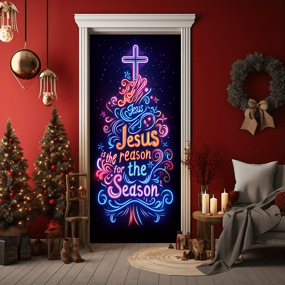 Tenda per porta al neon Jesus Reason di Christianartworkshop: compagno fedele e atmosfera festosa quotidiana - 36''*80''/91cm*203cm - image 0