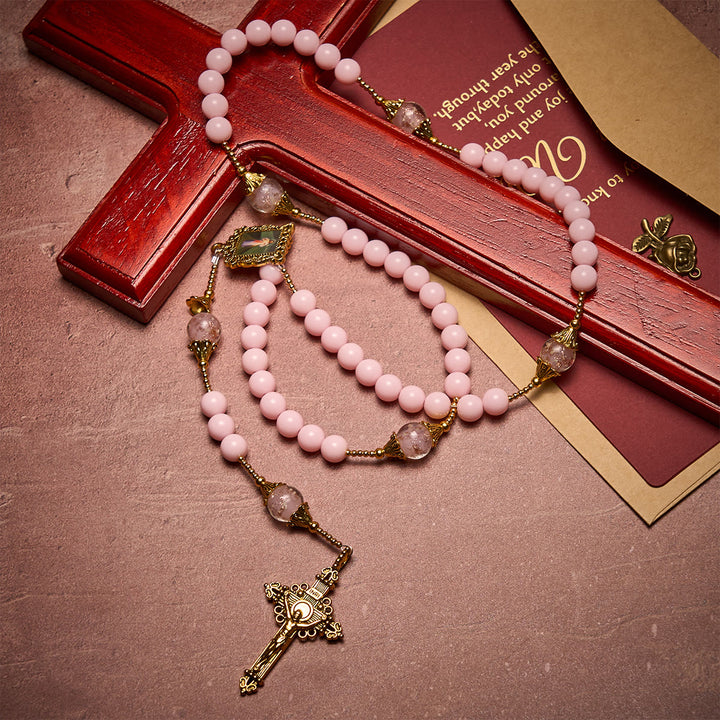 Christianartworkshop Elegante rosario fedele con perline rosa e Divina Misericordia per conforto spirituale - image 2