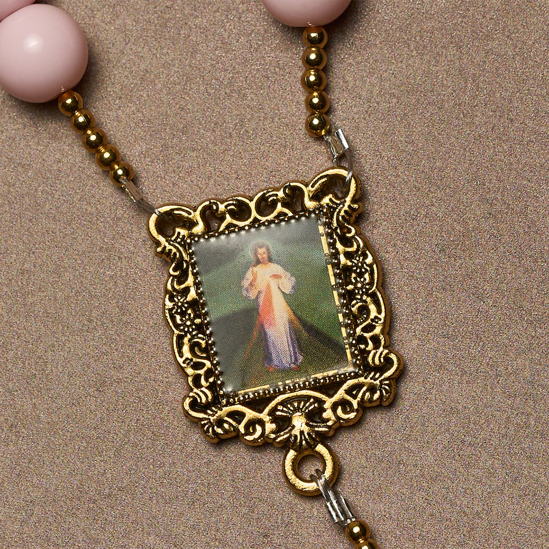 Christianartworkshop Elegante rosario fedele con perline rosa e Divina Misericordia per conforto spirituale - image 6