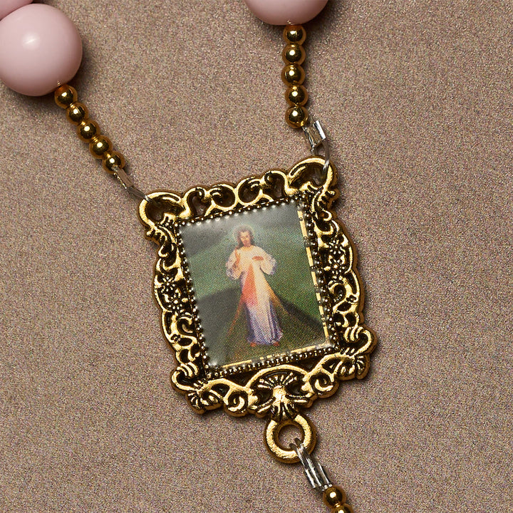 Christianartworkshop Elegante rosario fedele con perline rosa e Divina Misericordia per conforto spirituale - image 6
